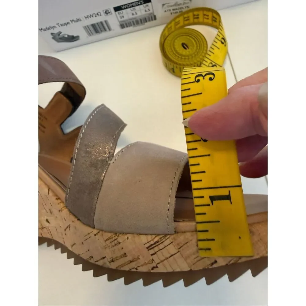 NEW Aetrex Madelyn Quarter Strap Wedge Sandal in Taupe Multi Leather Summer - Picture 10 of 12